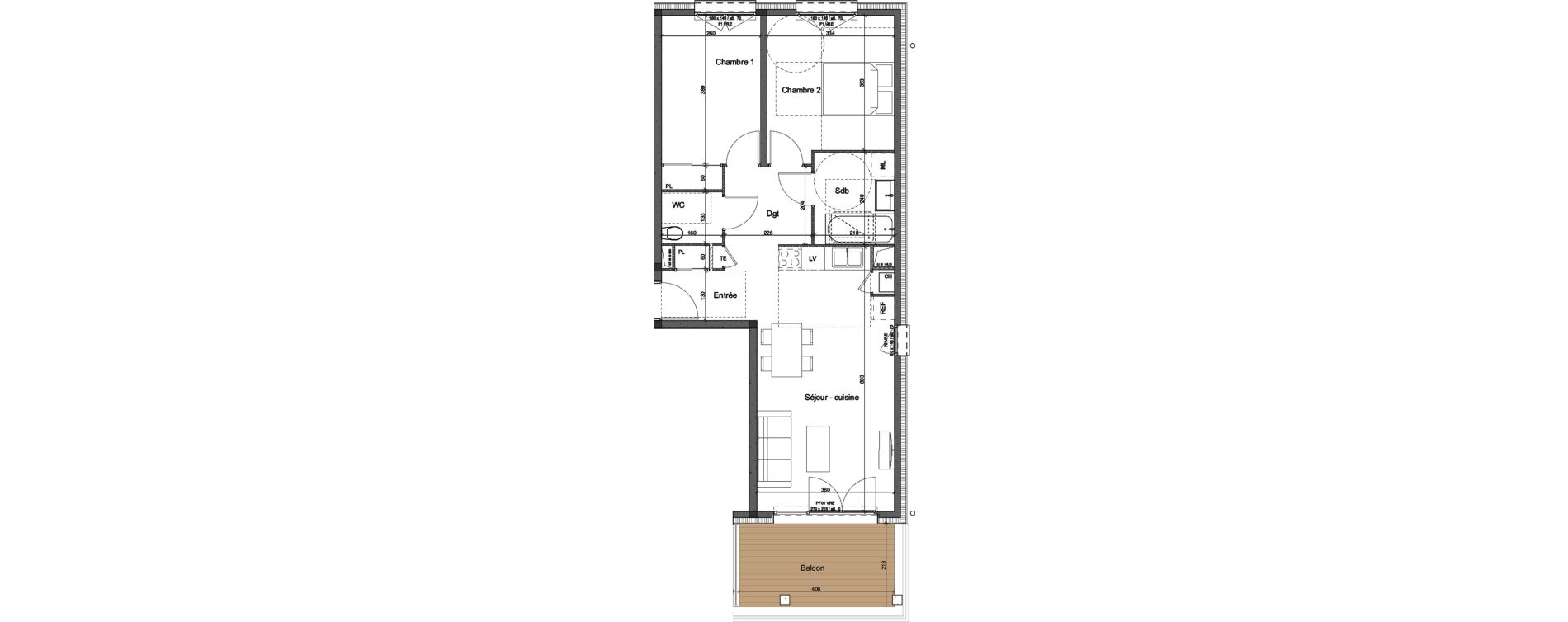 Appartement T3 de 64,06 m2 aux Contamines-Montjoie Centre