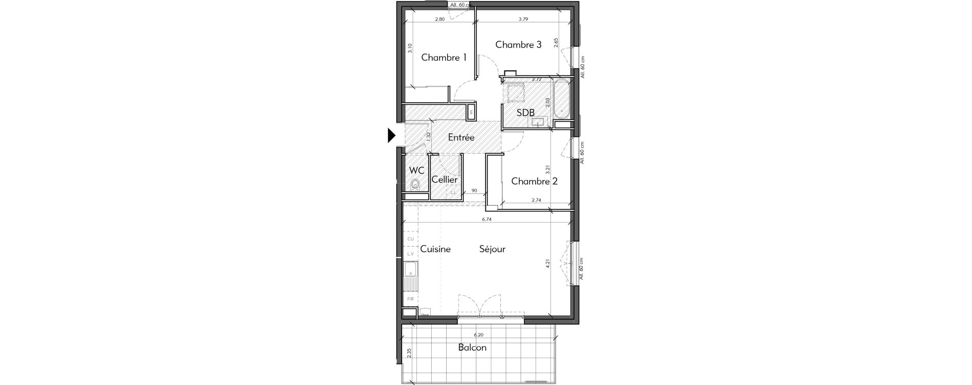 Appartement T4 de 78,95 m2 &agrave; Loisin Centre