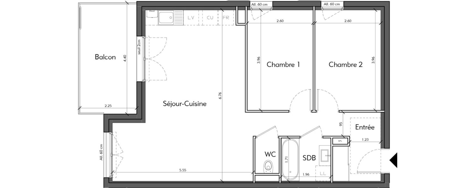 Appartement T3 de 63,40 m2 &agrave; Loisin Centre