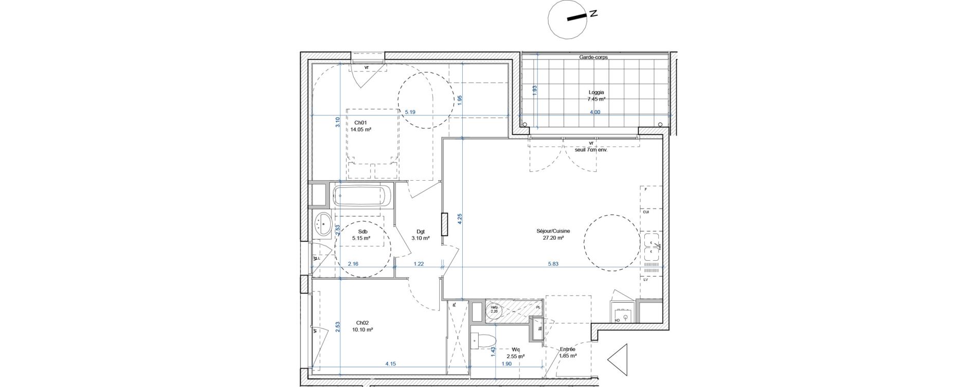 Appartement T3 de 64,00 m2 &agrave; Lyaud Centre