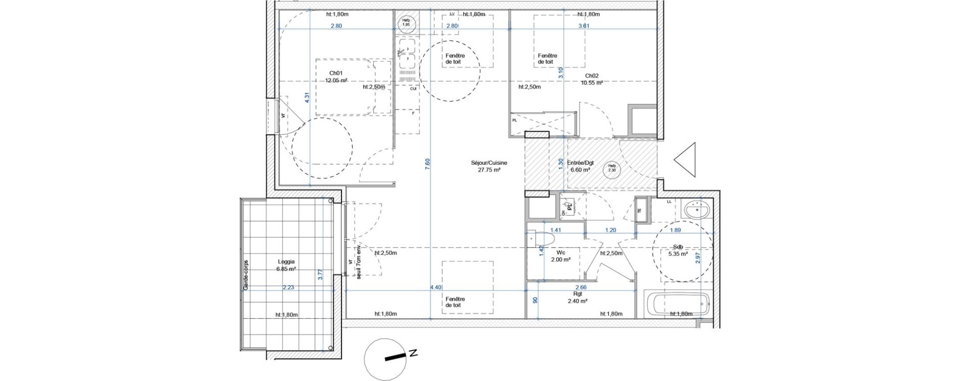 Appartement T3 de 66,70 m2 &agrave; Lyaud Centre