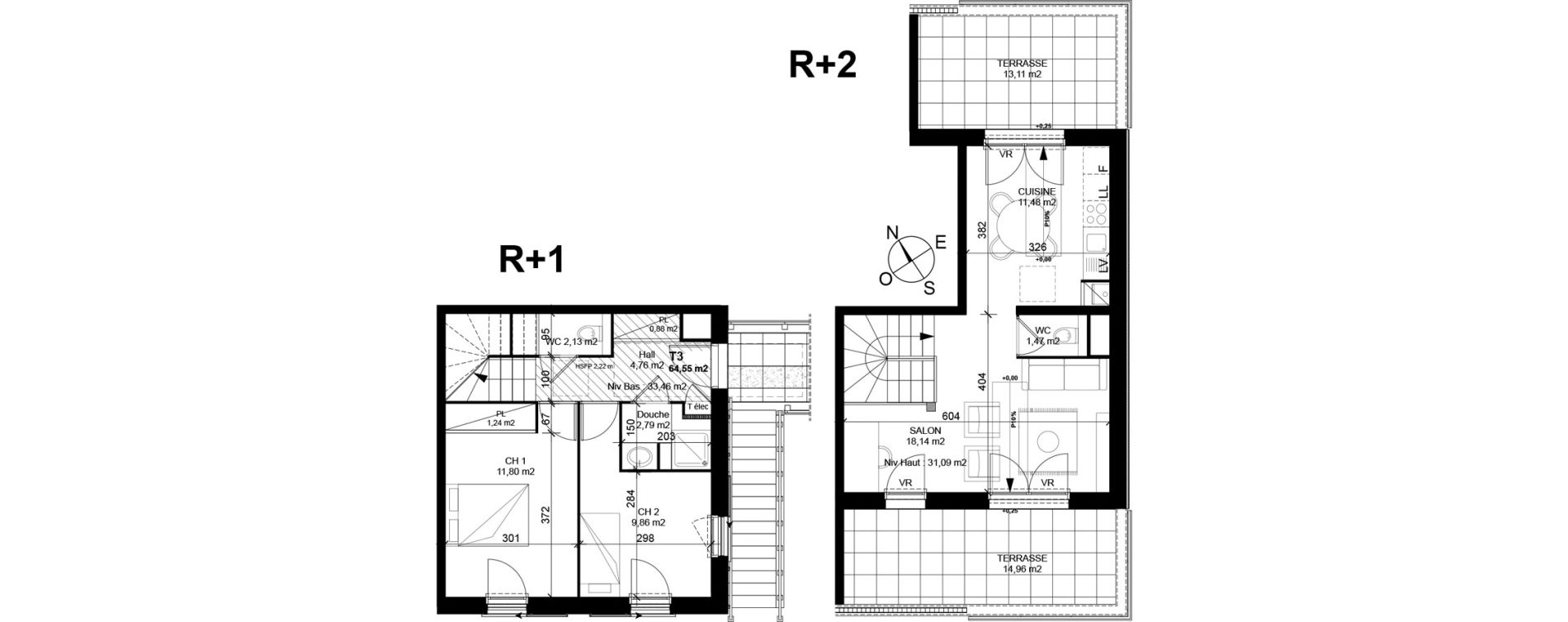 Duplex T3 de 64,55 m2 &agrave; Marnaz Centre