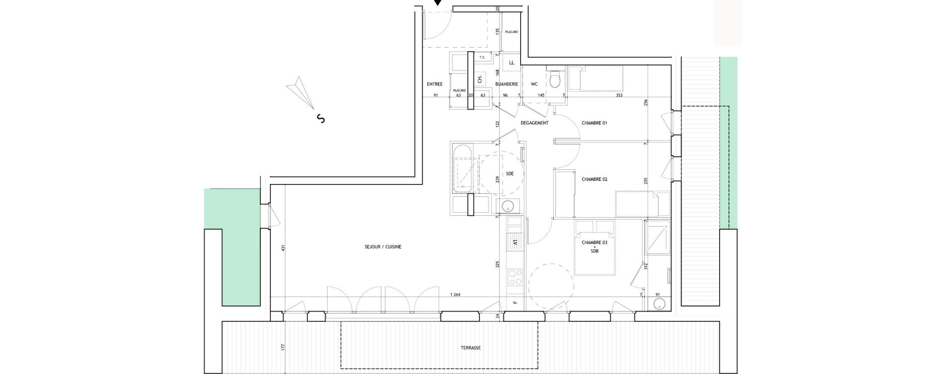 Appartement T4 de 94,07 m2 &agrave; Meg&egrave;ve Centre