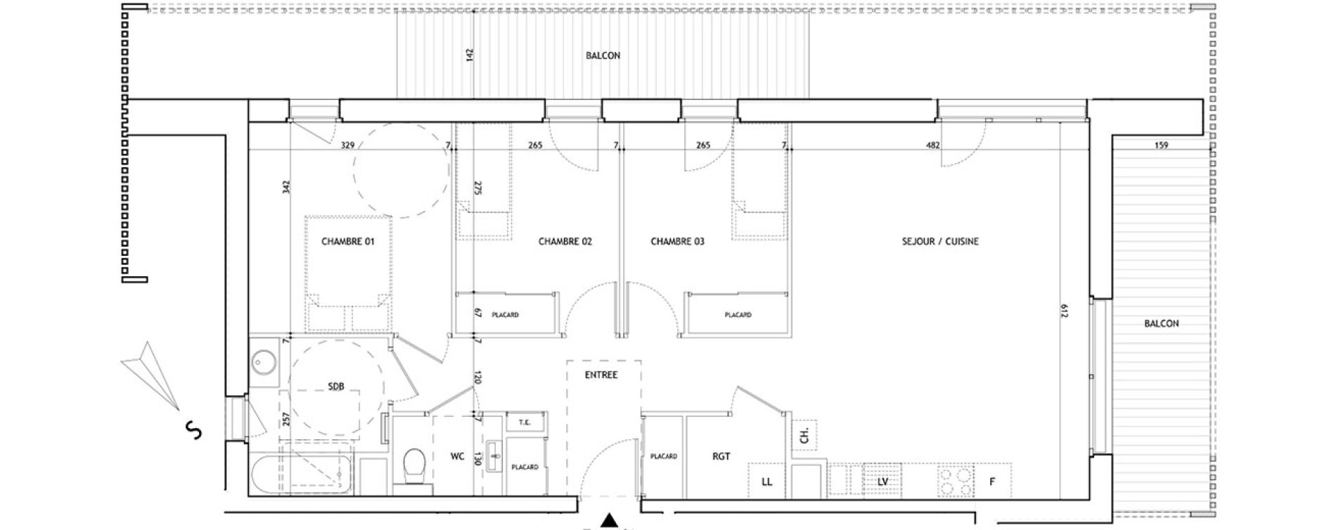 Appartement T4 de 79,74 m2 &agrave; Meg&egrave;ve Centre