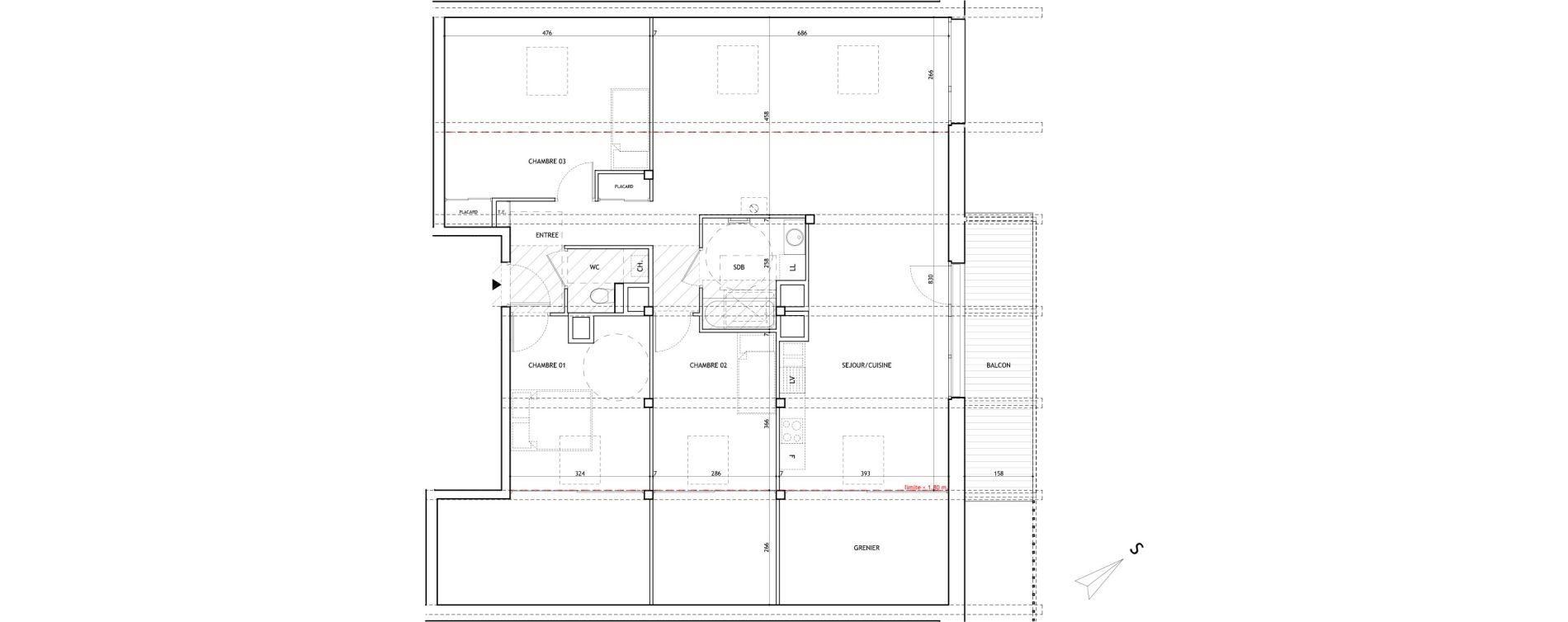 Appartement T4 de 83,26 m2 &agrave; Meg&egrave;ve Centre
