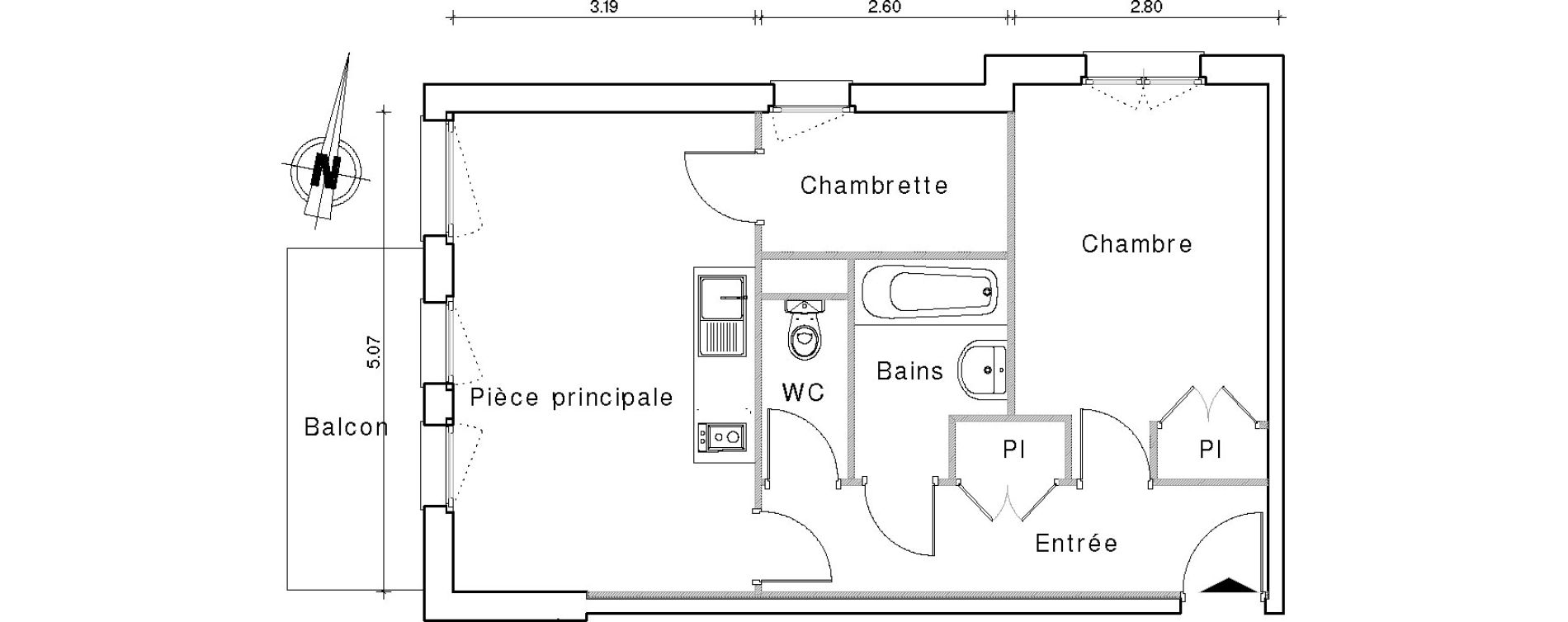 Appartement T2 bis de 42,84 m2 &agrave; Meg&egrave;ve Centre