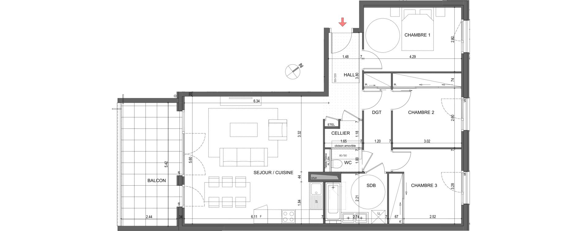 Appartement T4 de 85,60 m2 &agrave; Metz-Tessy Centre