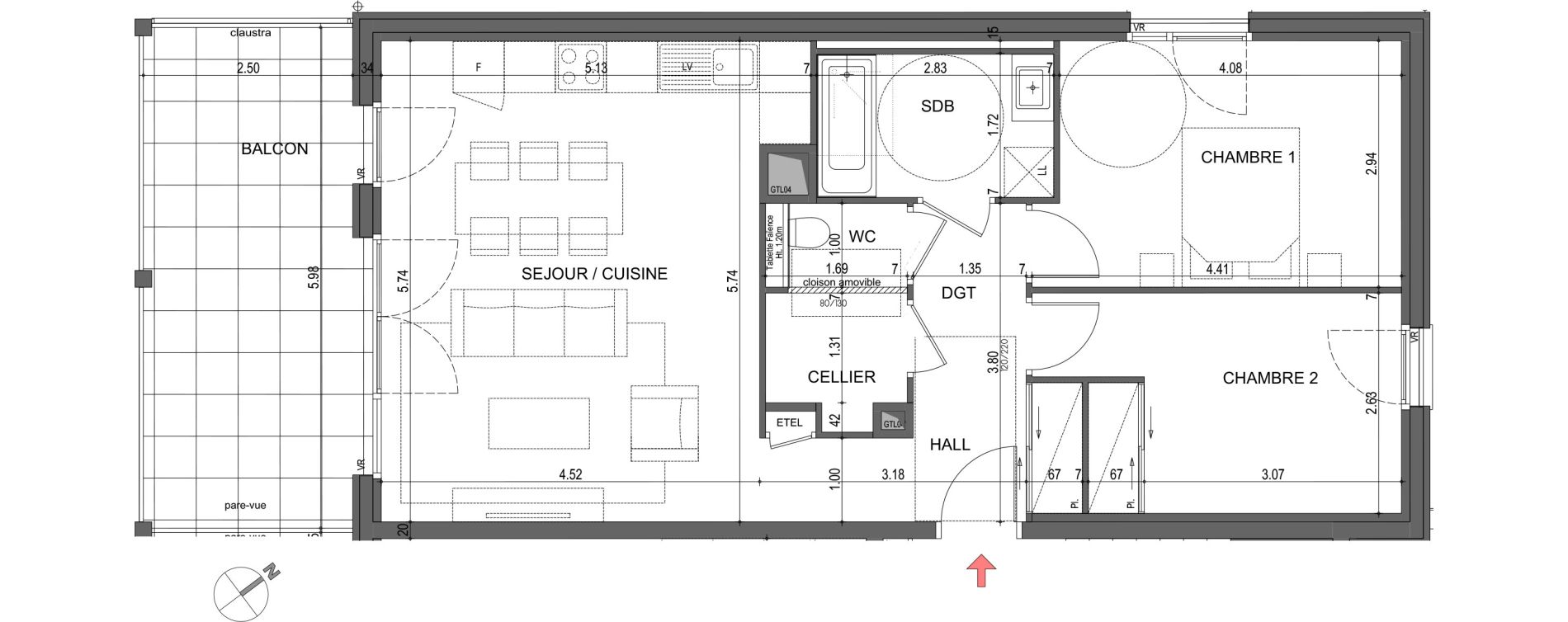 Appartement T3 de 65,96 m2 &agrave; Metz-Tessy Centre