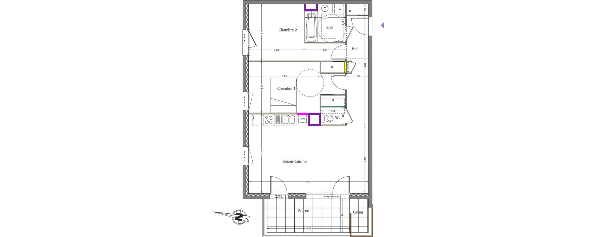 Appartement T3 de 65,10 m2 &agrave; M&ucirc;res Centre