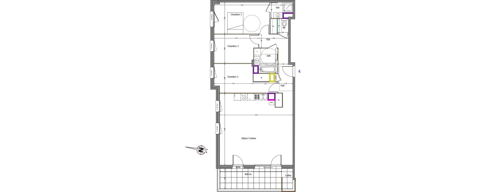 Appartement T4 de 93,43 m2 &agrave; M&ucirc;res Centre