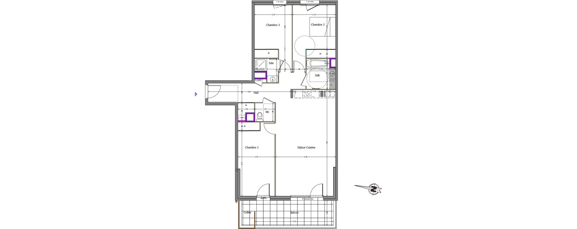 Appartement T4 de 91,94 m2 &agrave; M&ucirc;res Centre