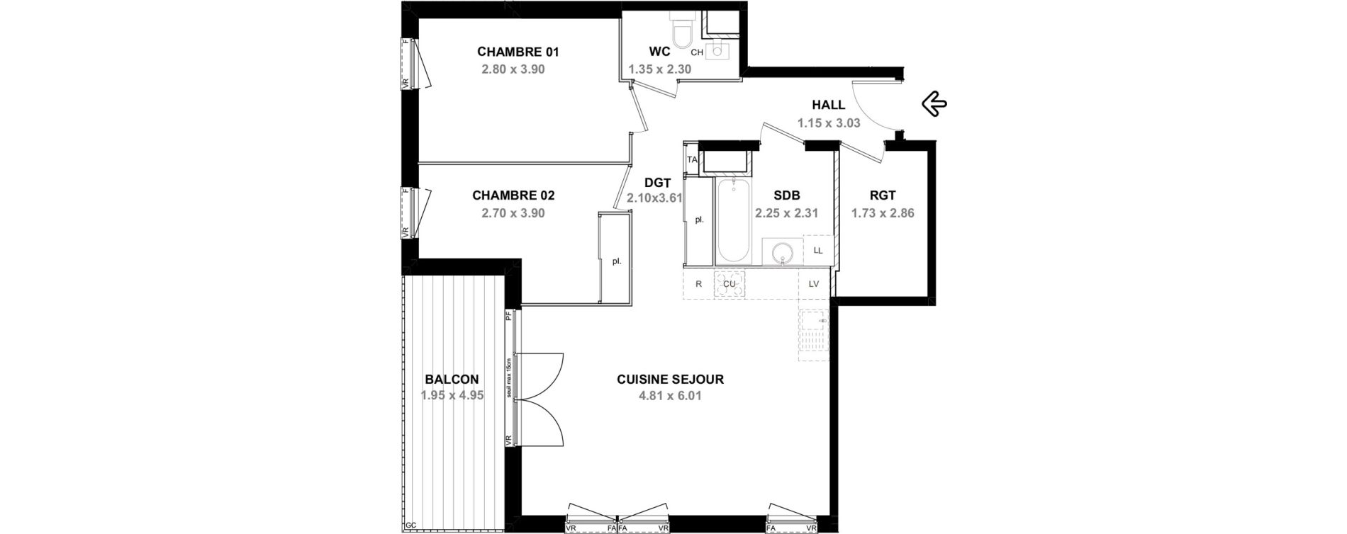 Appartement T3 de 70,03 m2 &agrave; Neydens Centre