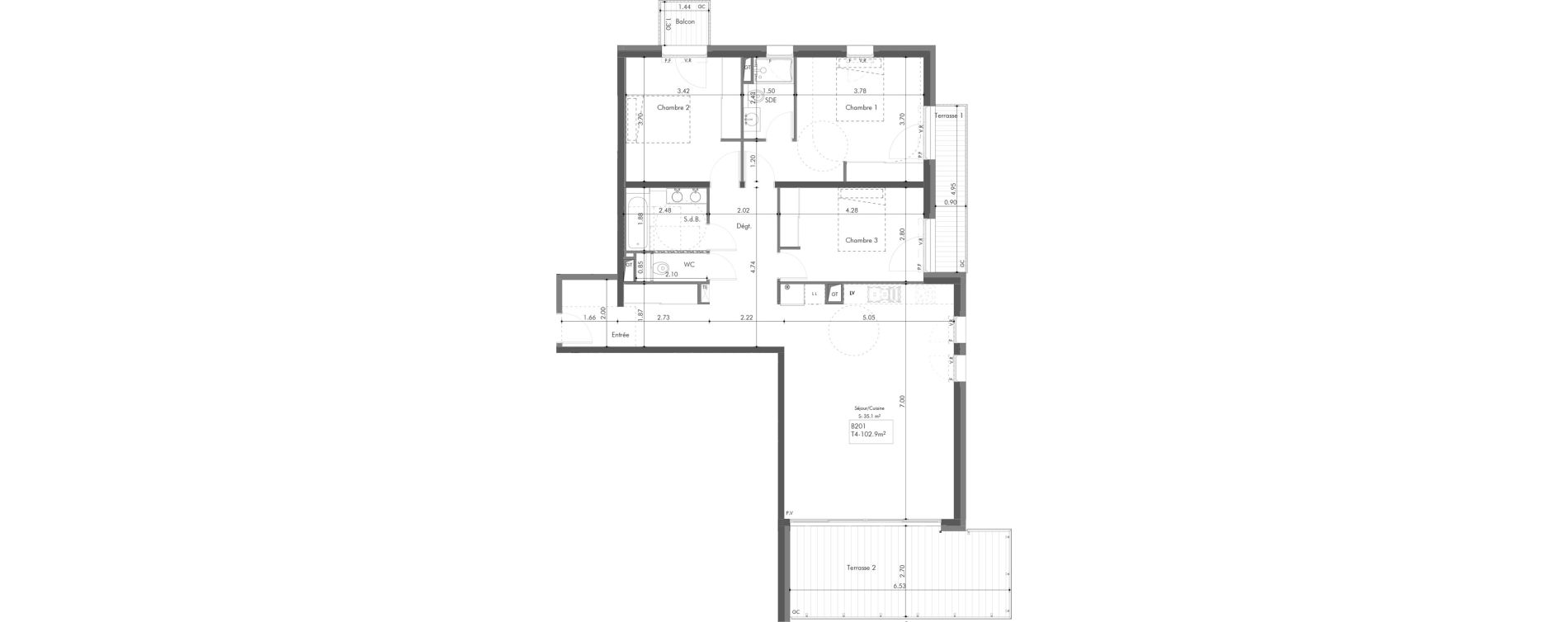 Appartement T4 de 102,90 m2 &agrave; Passy Centre
