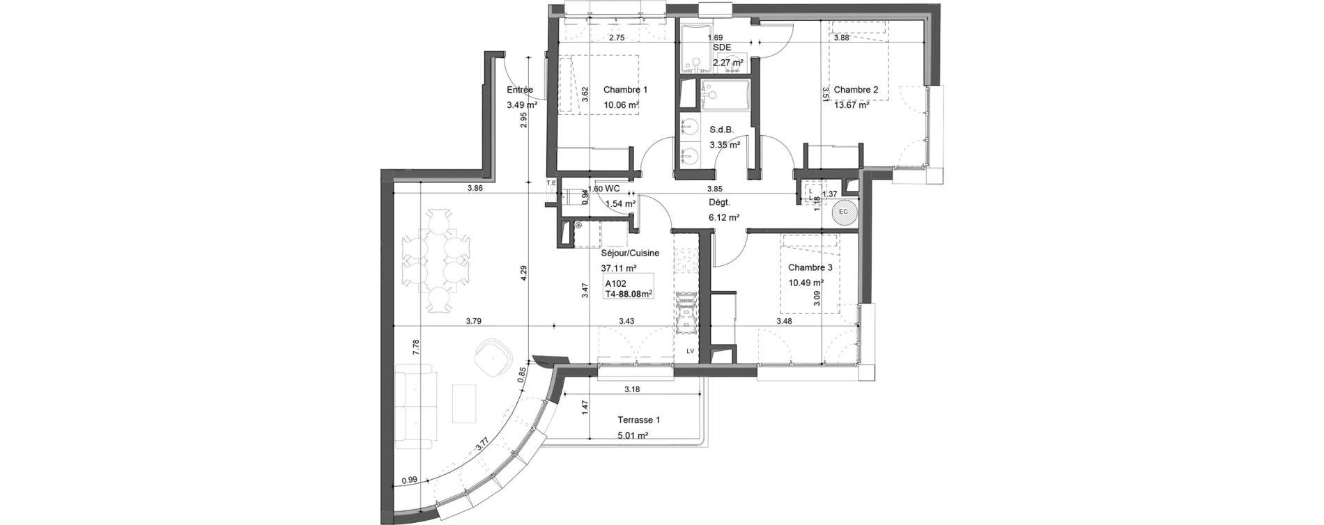 Appartement T4 de 88,08 m2 &agrave; Passy Centre