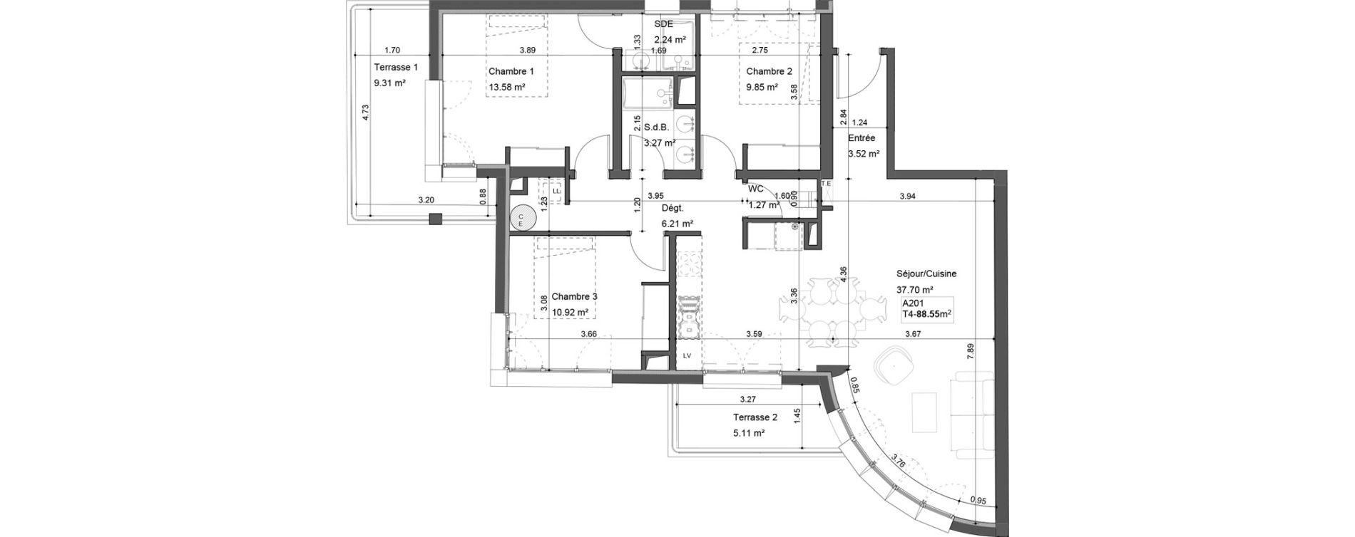 Appartement T4 de 88,55 m2 &agrave; Passy Centre