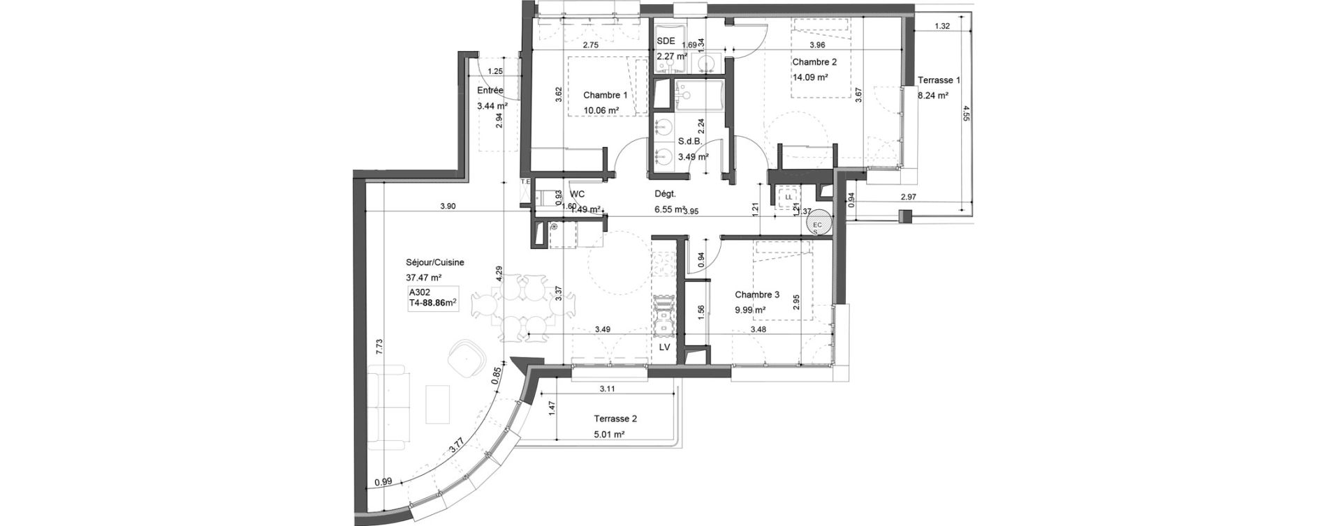 Appartement T4 de 88,86 m2 &agrave; Passy Centre