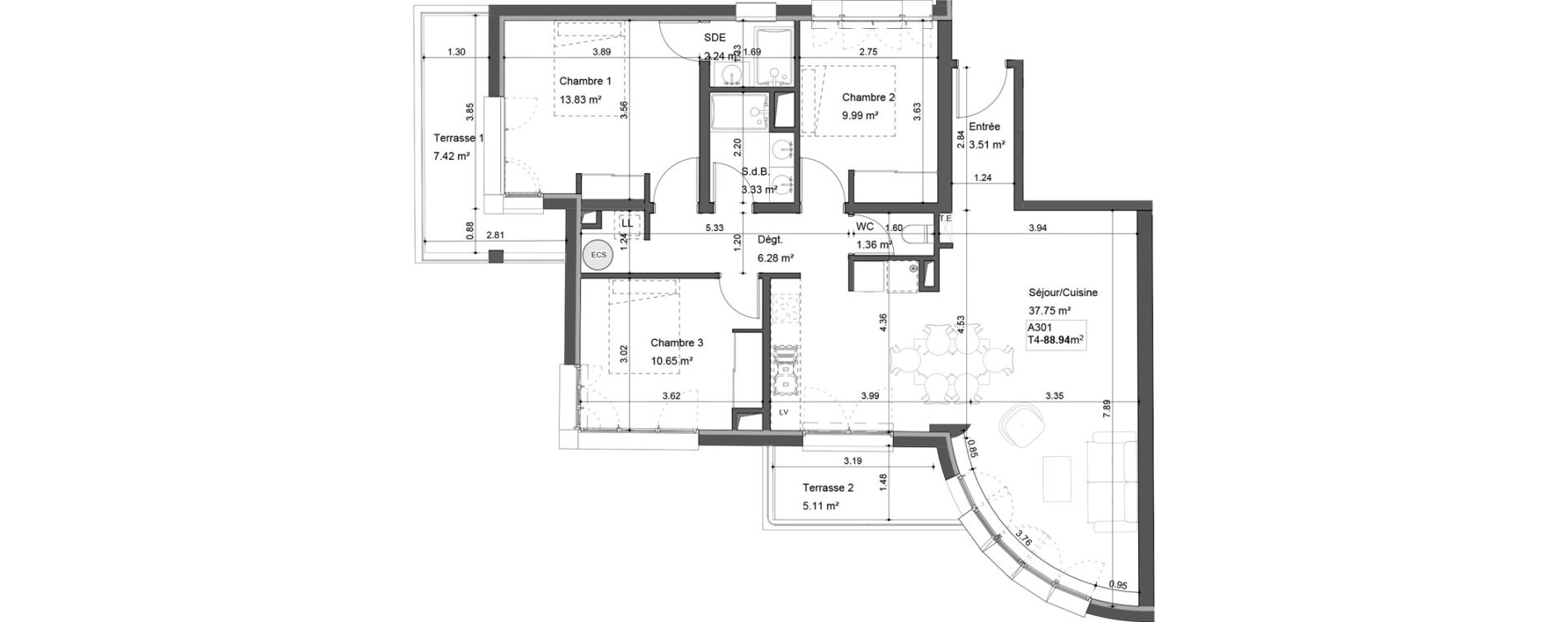 Appartement T4 de 88,94 m2 &agrave; Passy Centre