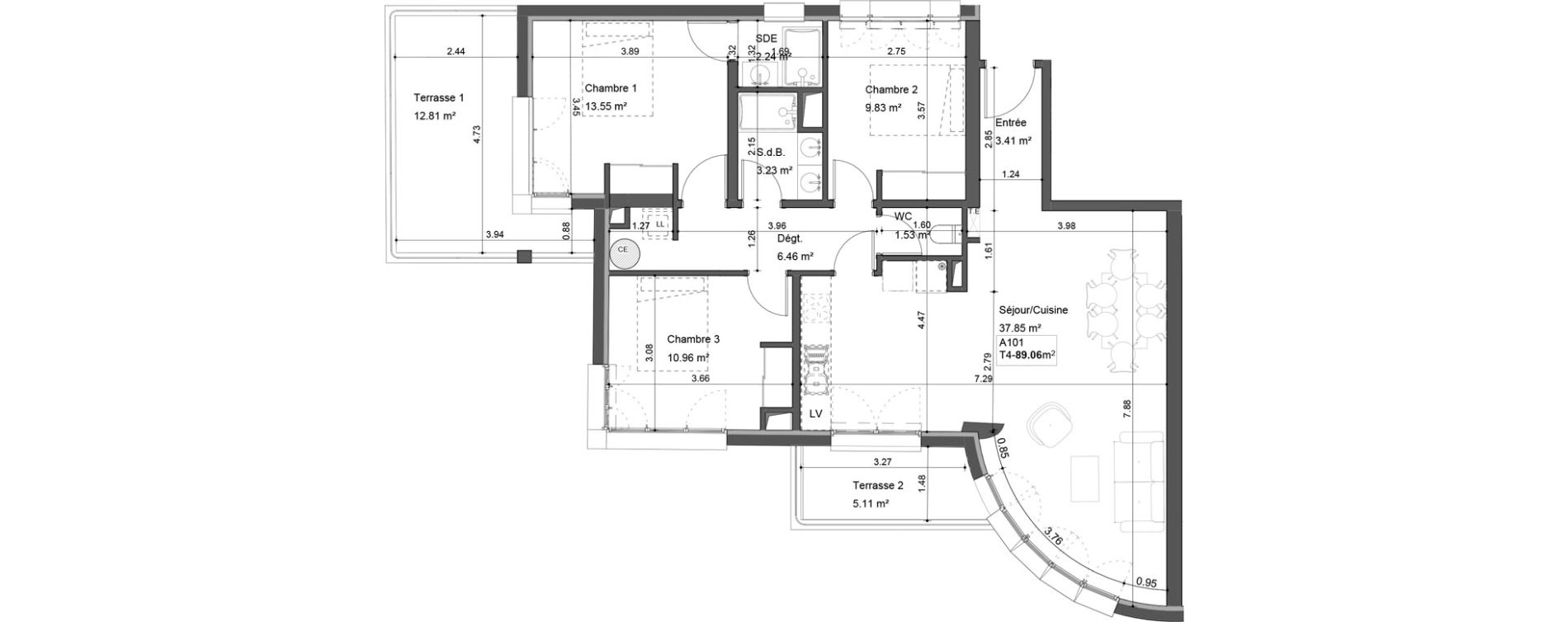 Appartement T4 de 89,06 m2 &agrave; Passy Centre