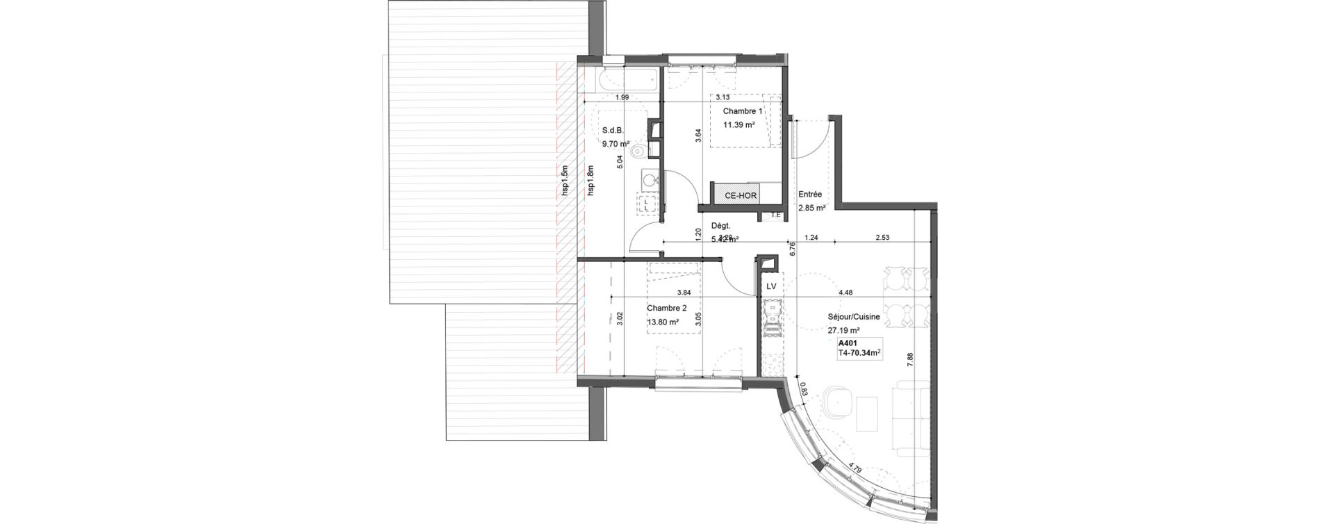 Appartement T3 de 70,34 m2 &agrave; Passy Centre