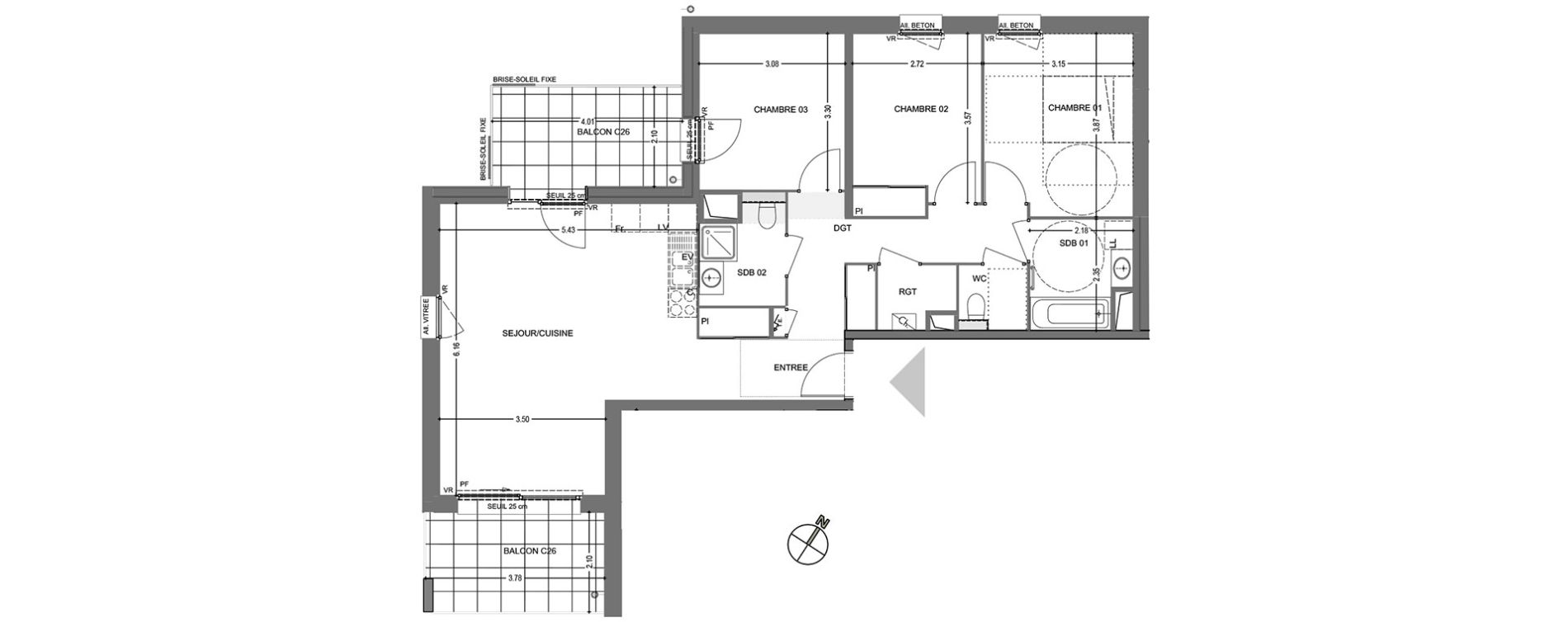 Appartement T4 de 87,73 m2 &agrave; Poisy Centre