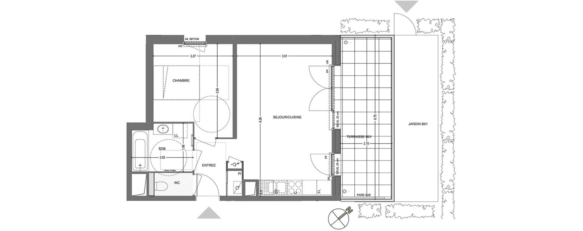 Appartement T2 de 45,70 m2 &agrave; Poisy Centre