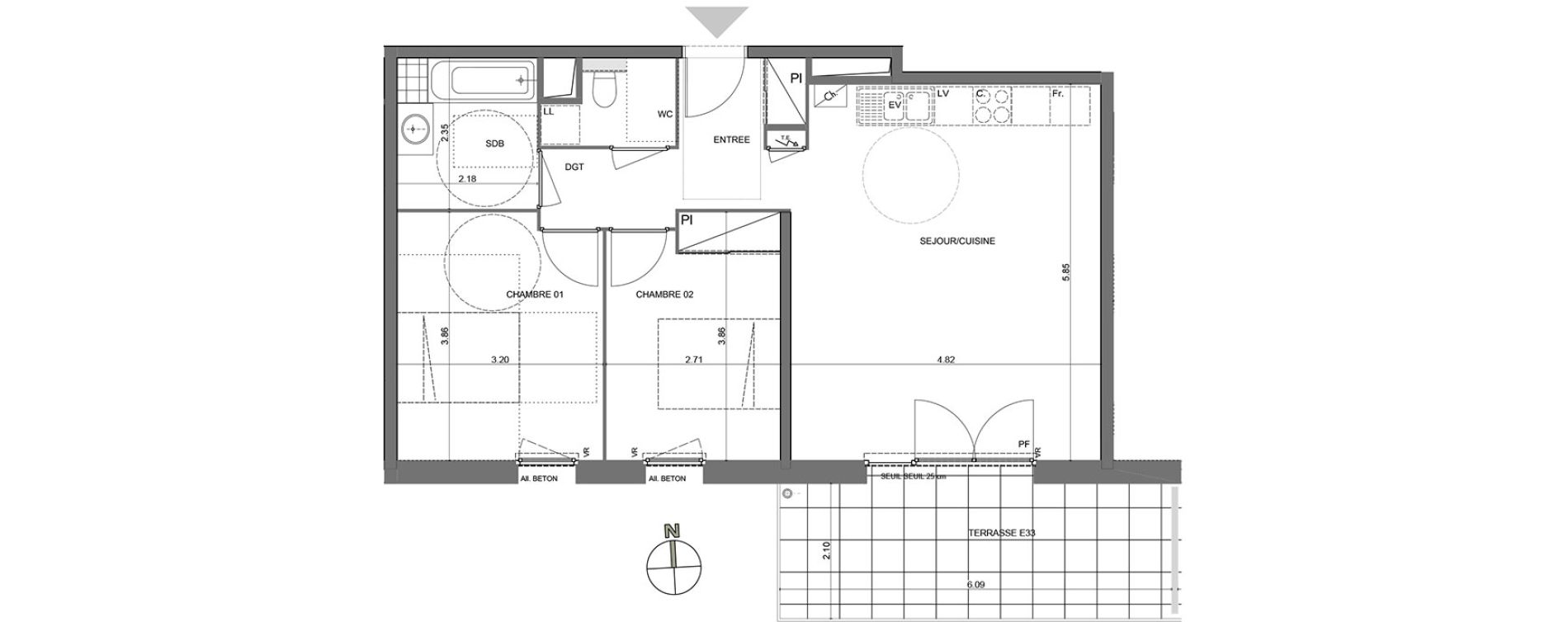 Appartement T3 de 64,13 m2 &agrave; Poisy Centre