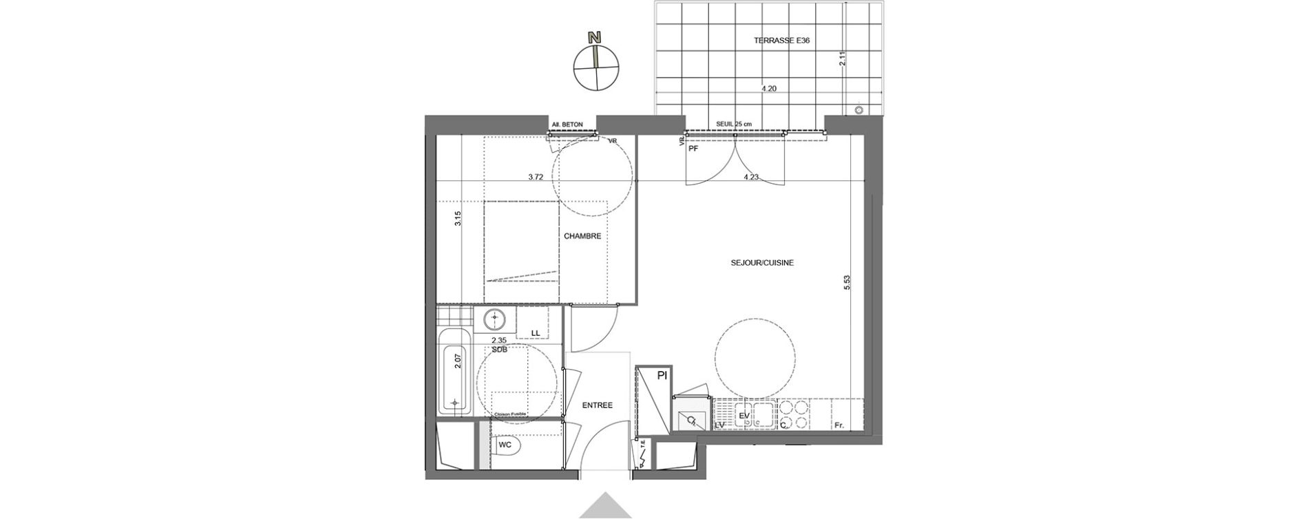 Appartement T2 de 45,36 m2 &agrave; Poisy Centre