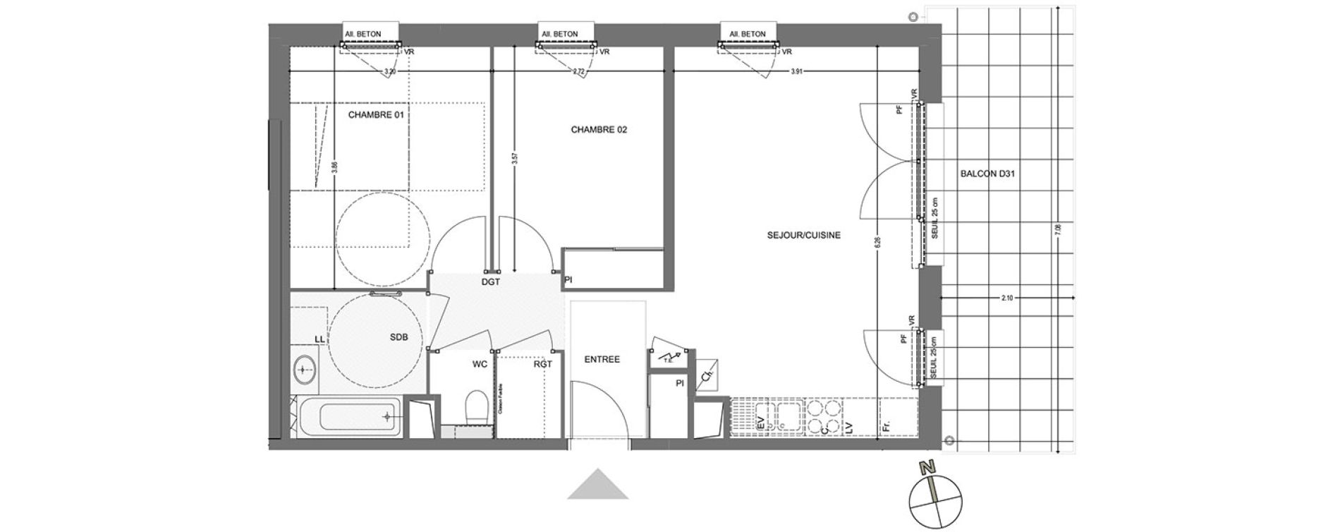 Appartement T3 de 59,89 m2 &agrave; Poisy Centre