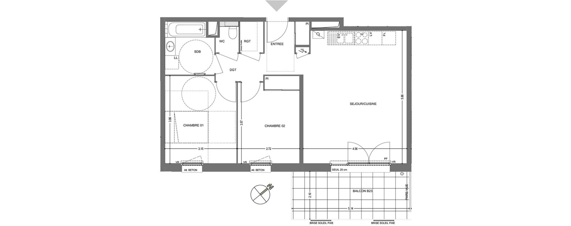 Appartement T3 de 62,43 m2 &agrave; Poisy Centre