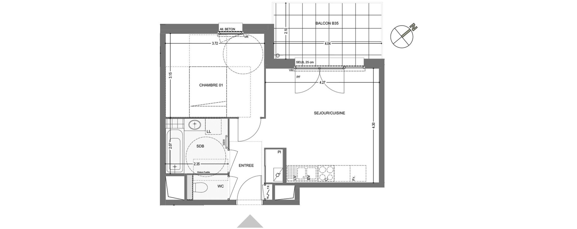 Appartement T2 de 40,28 m2 &agrave; Poisy Centre