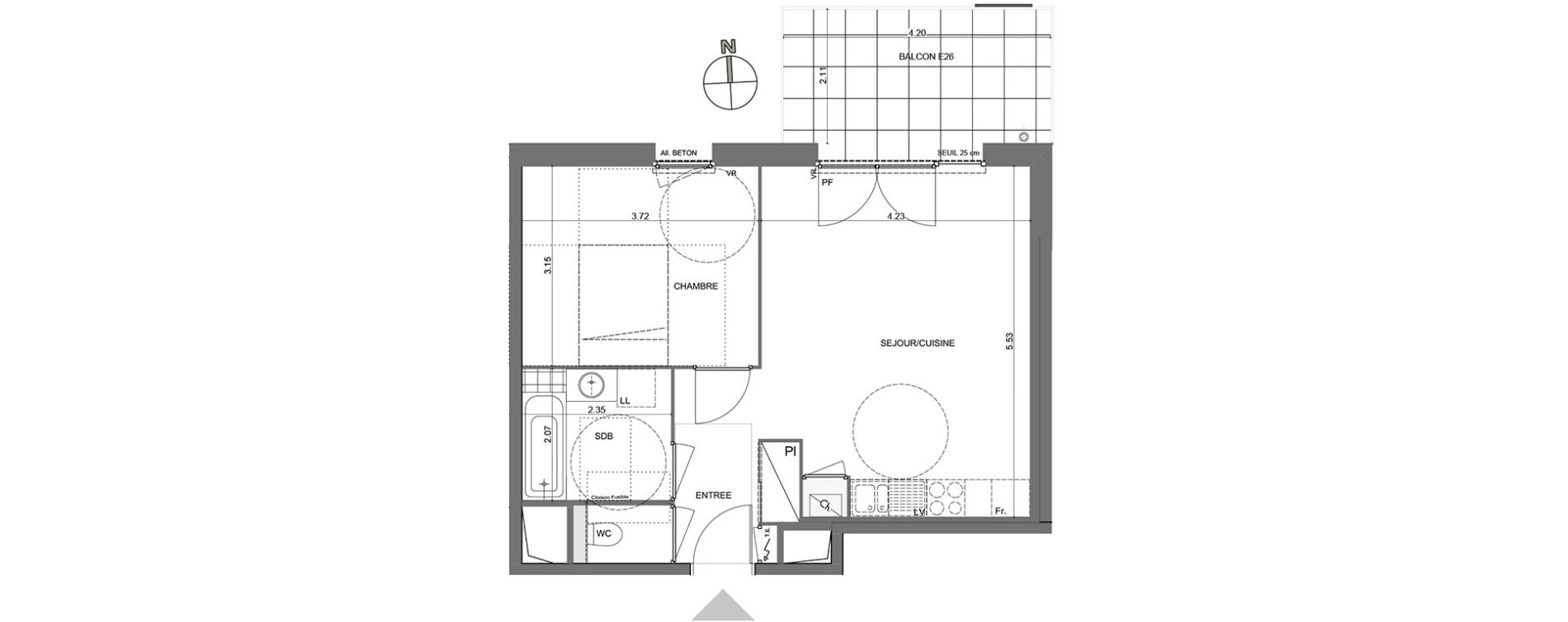 Appartement T2 de 45,35 m2 &agrave; Poisy Centre