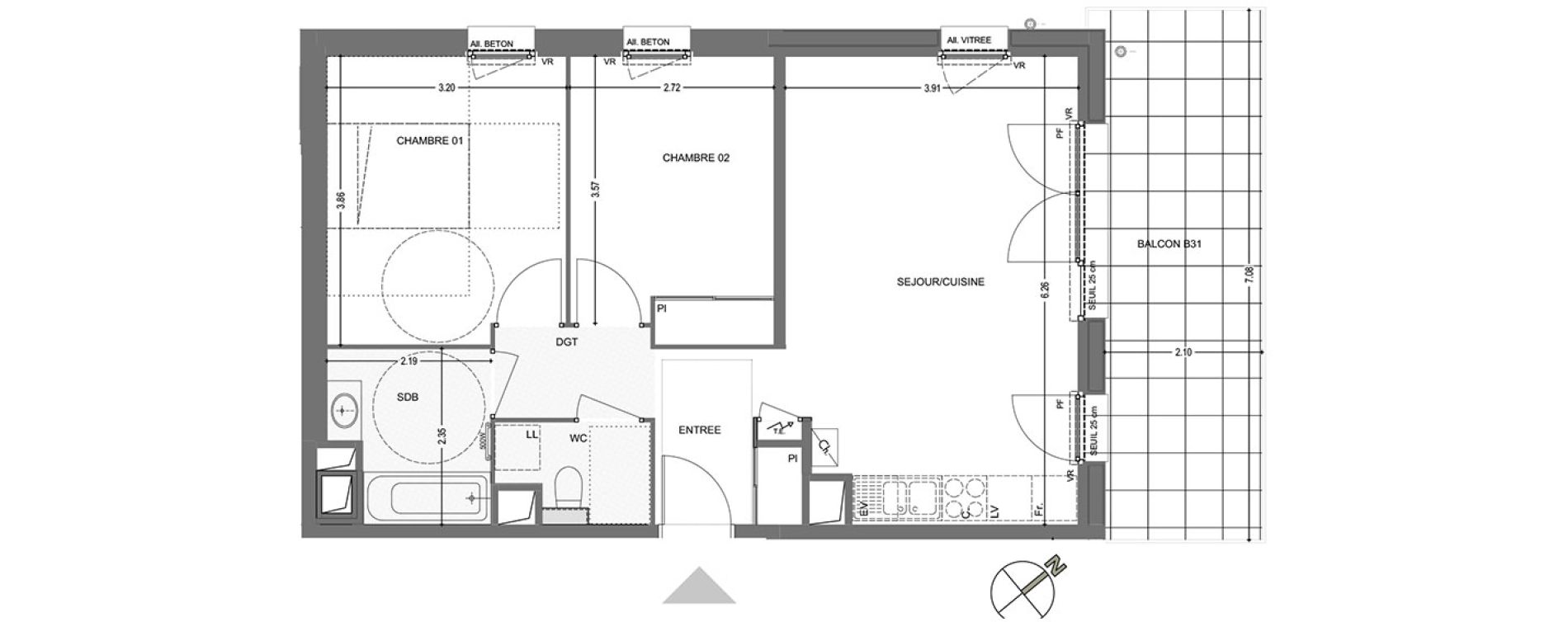 Appartement T3 de 59,49 m2 &agrave; Poisy Centre