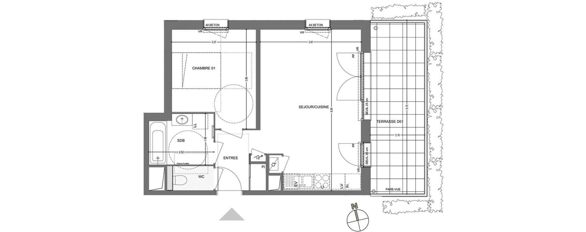Appartement T2 de 45,70 m2 &agrave; Poisy Centre