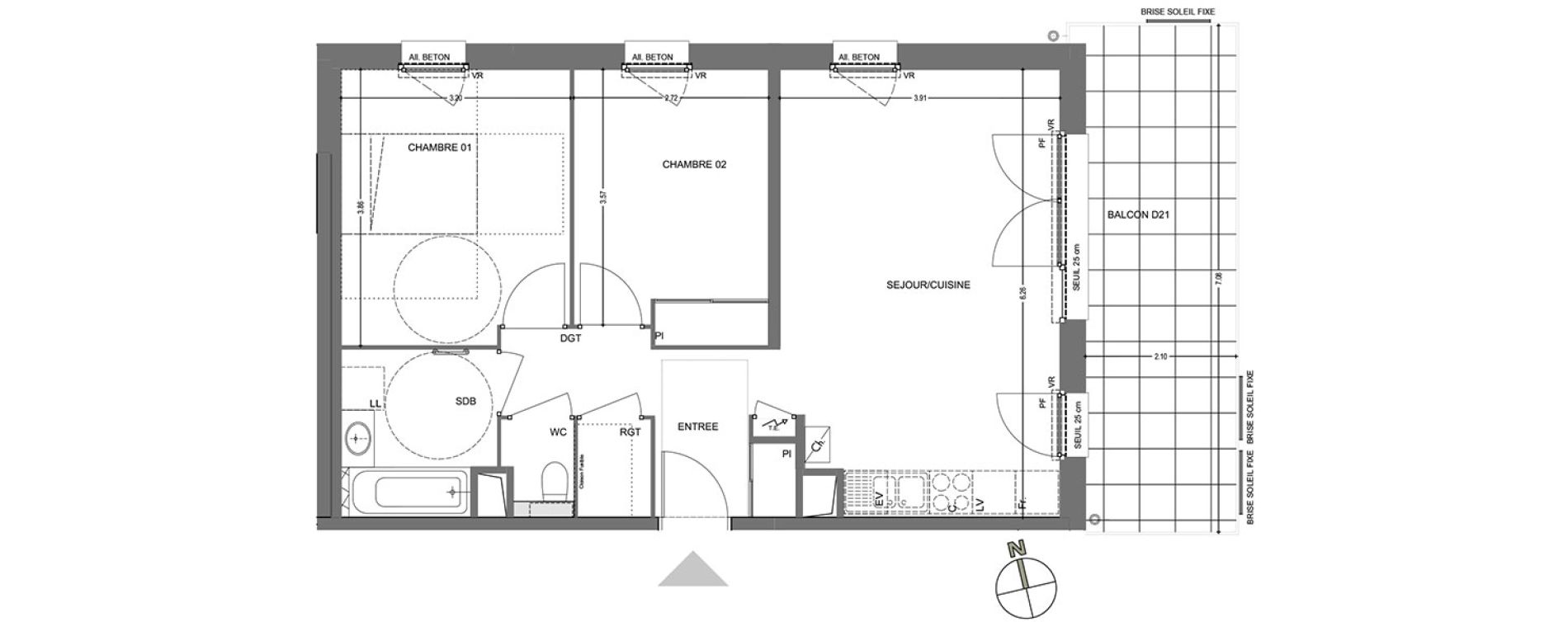 Appartement T3 de 59,89 m2 &agrave; Poisy Centre
