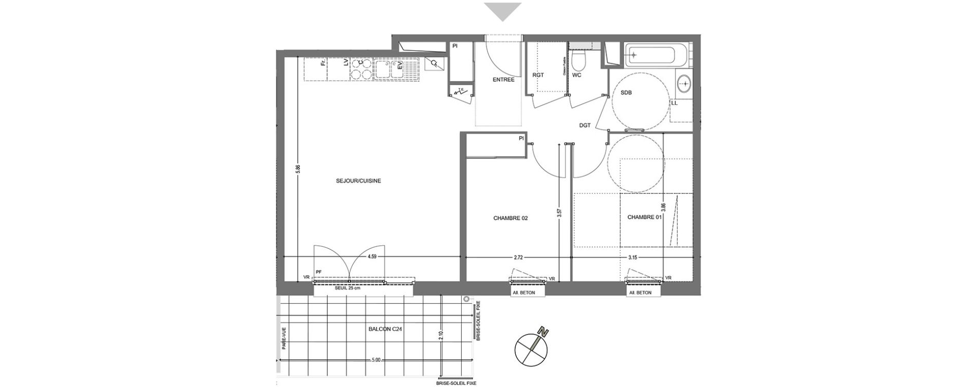 Appartement T3 de 62,61 m2 &agrave; Poisy Centre
