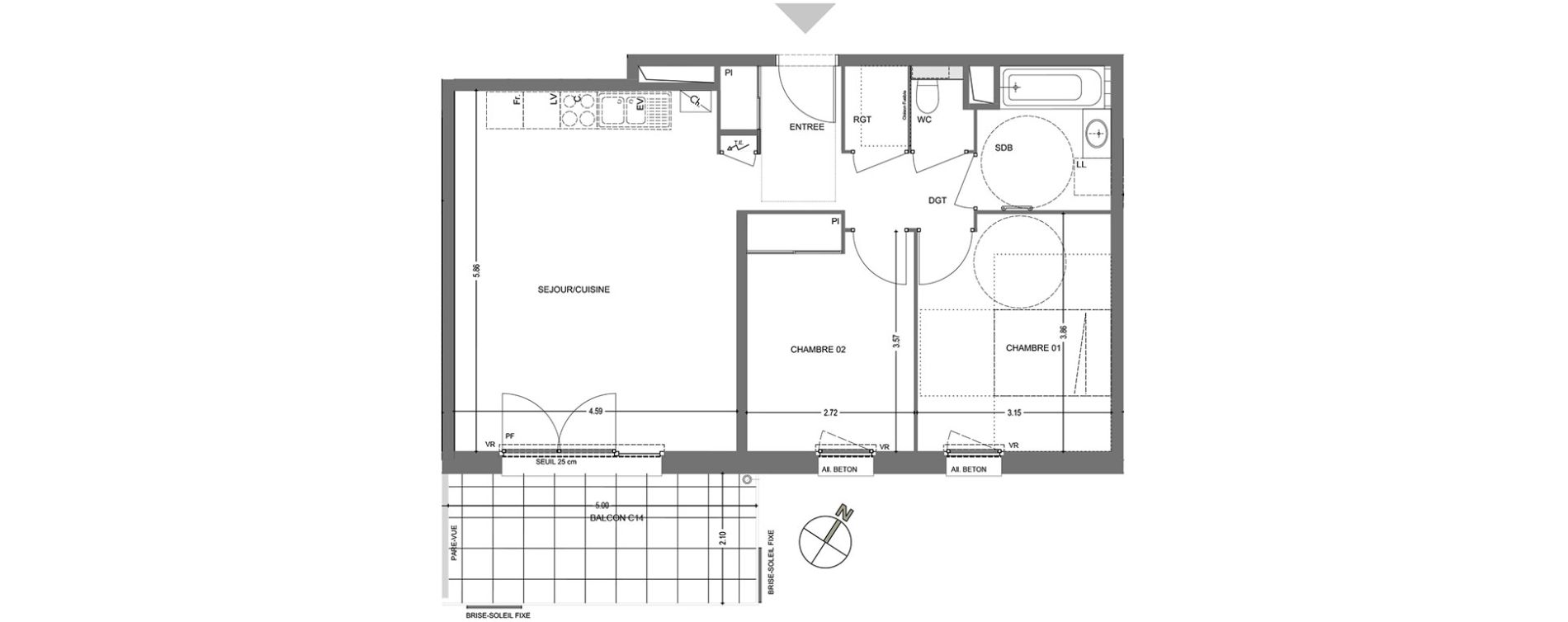 Appartement T3 de 62,61 m2 &agrave; Poisy Centre