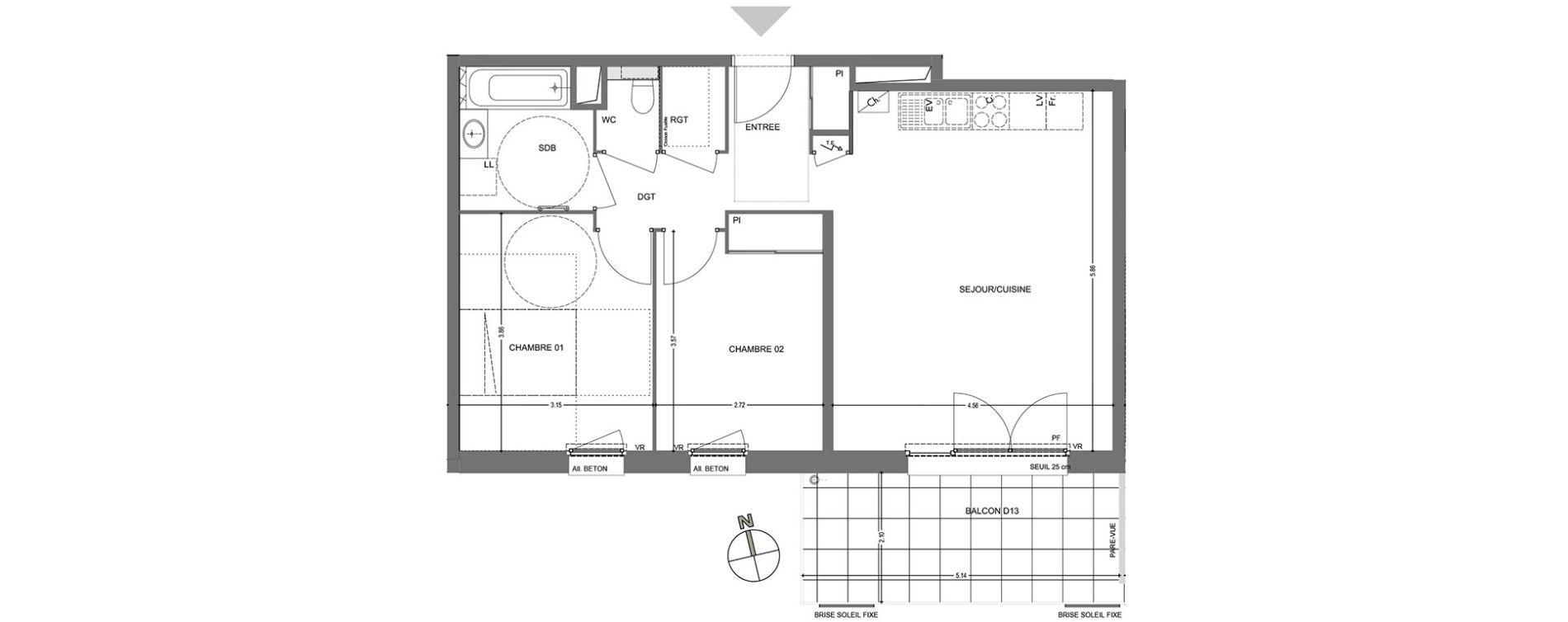 Appartement T3 de 62,43 m2 &agrave; Poisy Centre