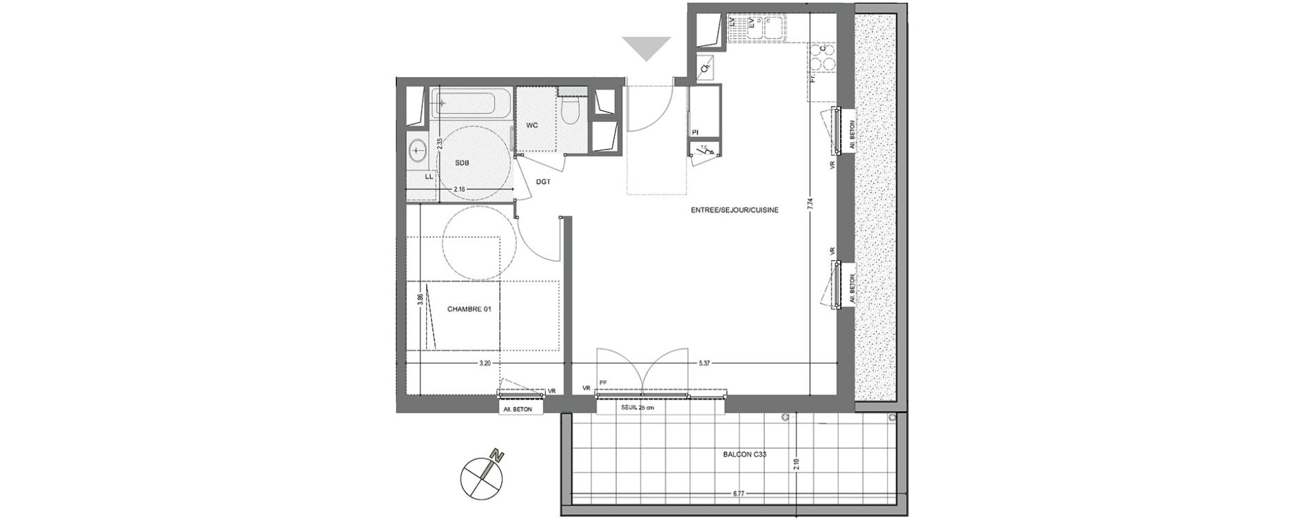 Appartement T2 de 55,62 m2 &agrave; Poisy Centre