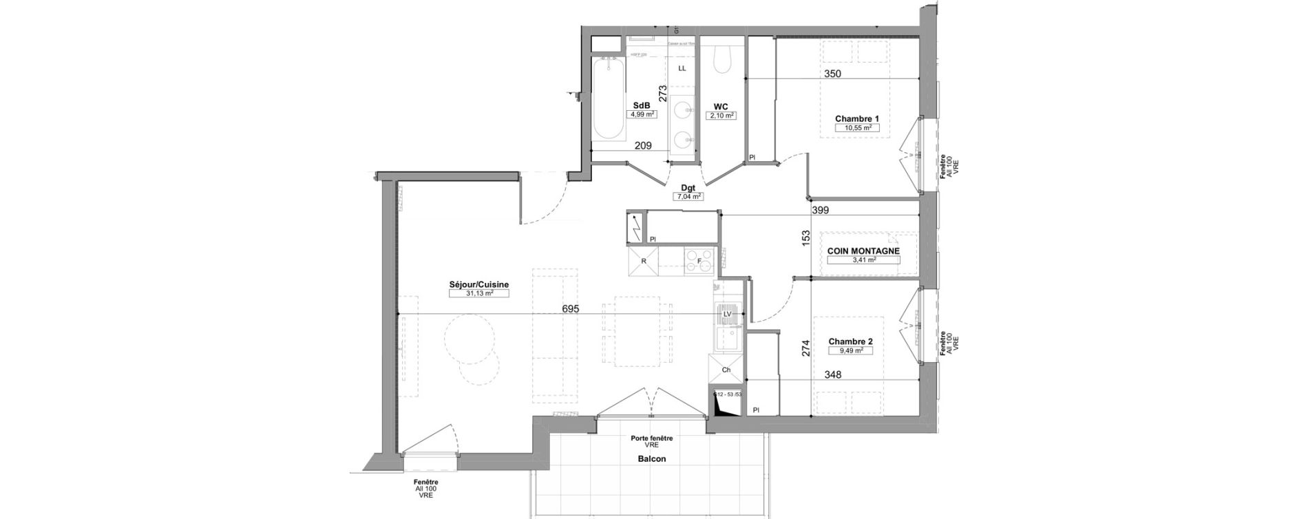 Appartement T3 de 68,71 m2 &agrave; Praz-Sur-Arly Centre