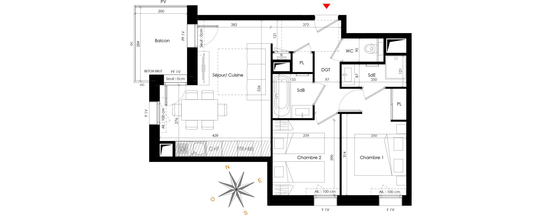 Appartement T3 de 48,90 m2 &agrave; Praz-Sur-Arly Centre
