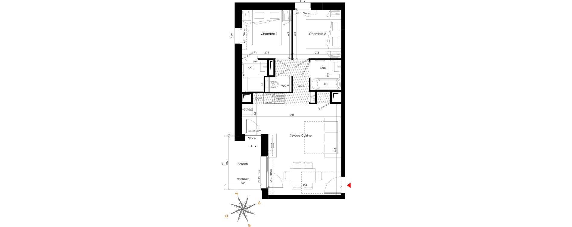 Appartement T3 de 48,63 m2 &agrave; Praz-Sur-Arly Centre