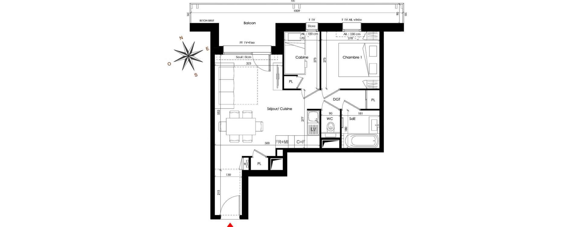 Appartement T3 de 43,63 m2 &agrave; Praz-Sur-Arly Centre