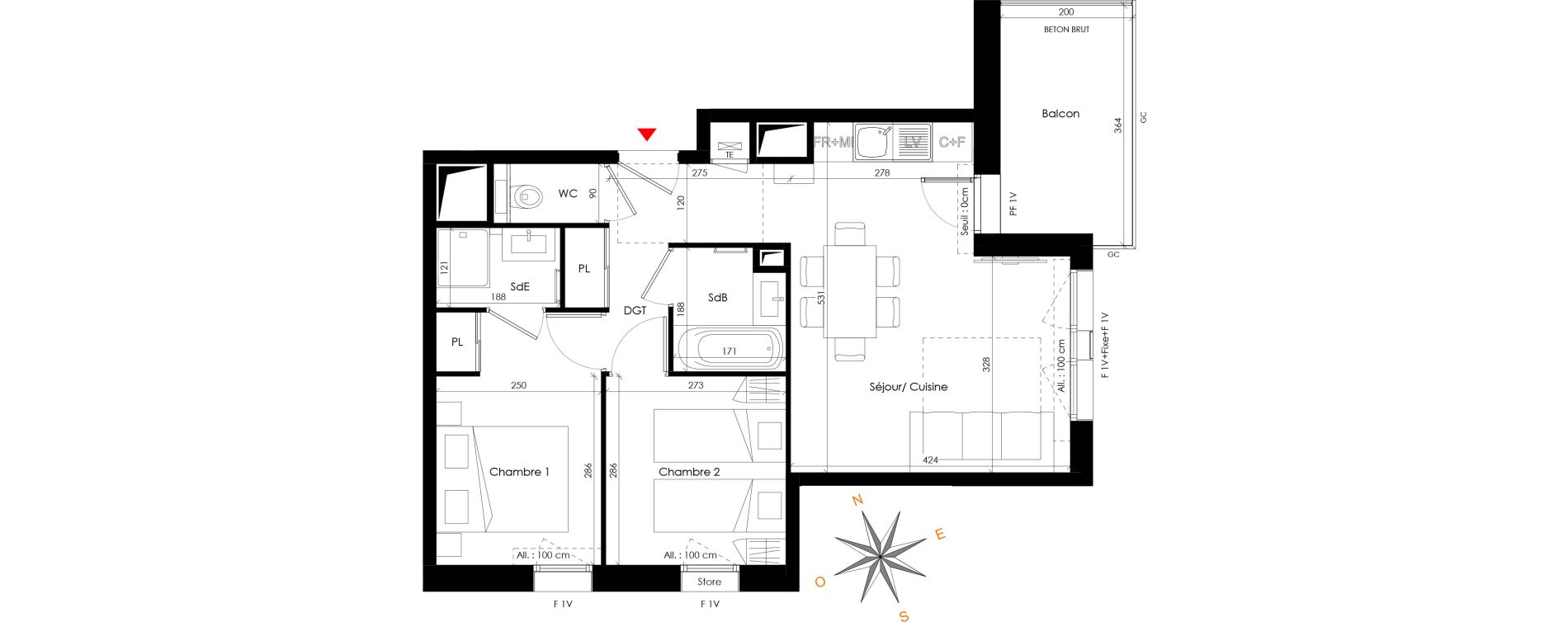 Appartement T3 de 49,16 m2 &agrave; Praz-Sur-Arly Centre