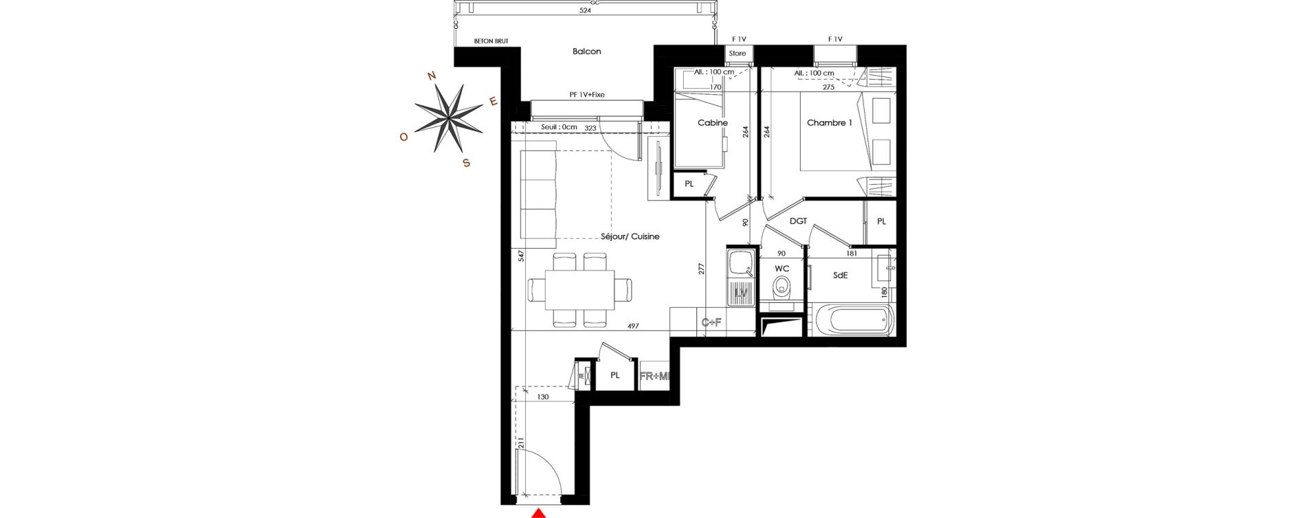 Appartement T3 de 43,39 m2 &agrave; Praz-Sur-Arly Centre