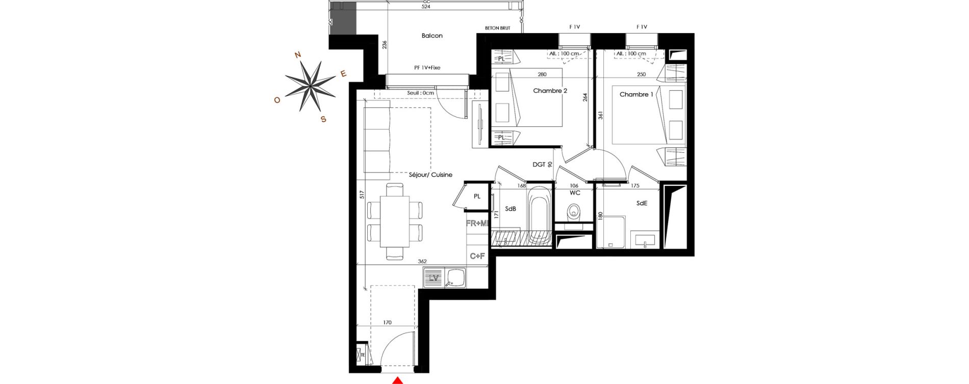 Appartement T3 de 47,82 m2 &agrave; Praz-Sur-Arly Centre