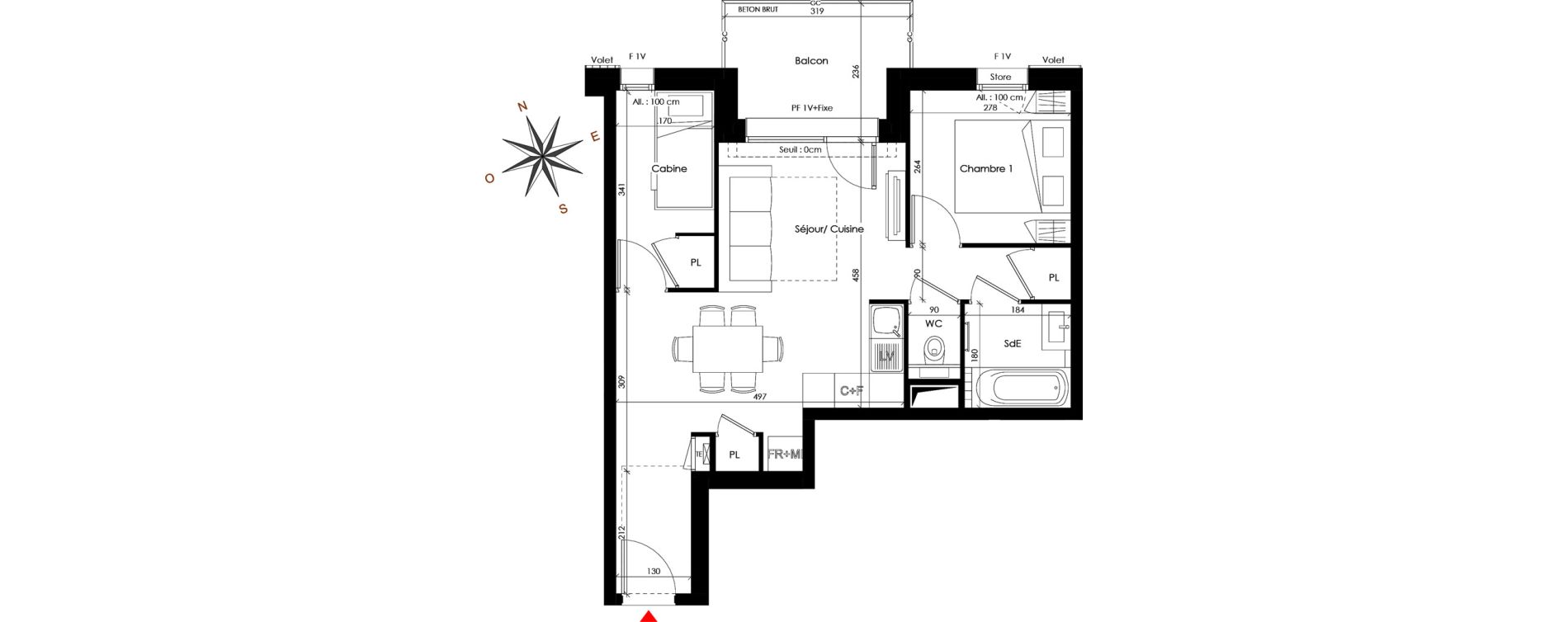 Appartement T3 de 44,12 m2 &agrave; Praz-Sur-Arly Centre