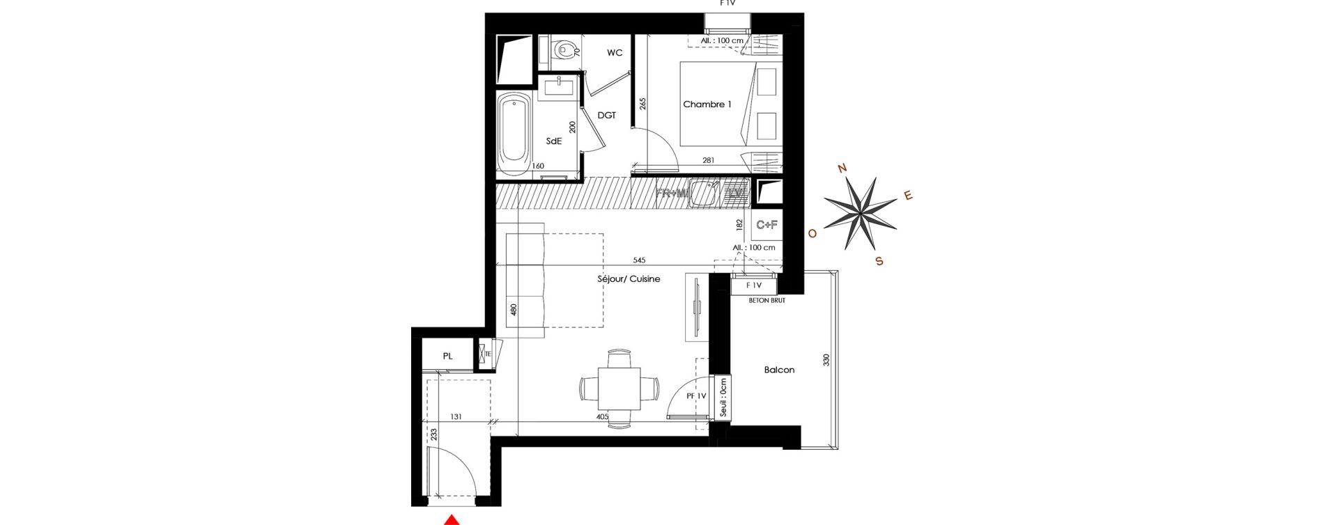 Appartement T2 de 38,96 m2 &agrave; Praz-Sur-Arly Centre