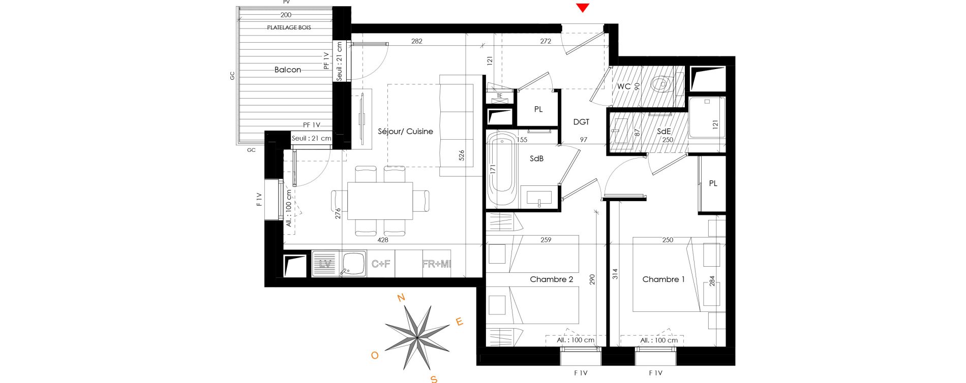 Appartement T3 de 49,21 m2 &agrave; Praz-Sur-Arly Centre