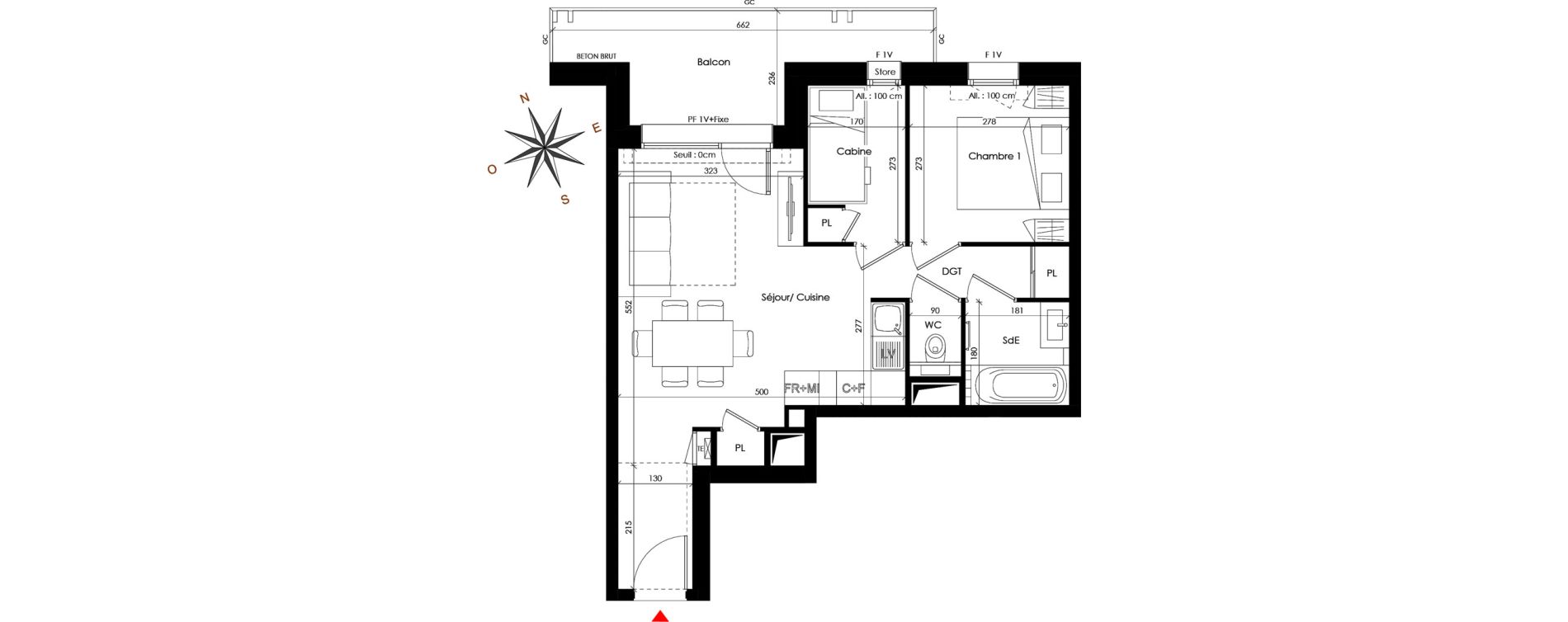 Appartement T3 de 43,63 m2 &agrave; Praz-Sur-Arly Centre