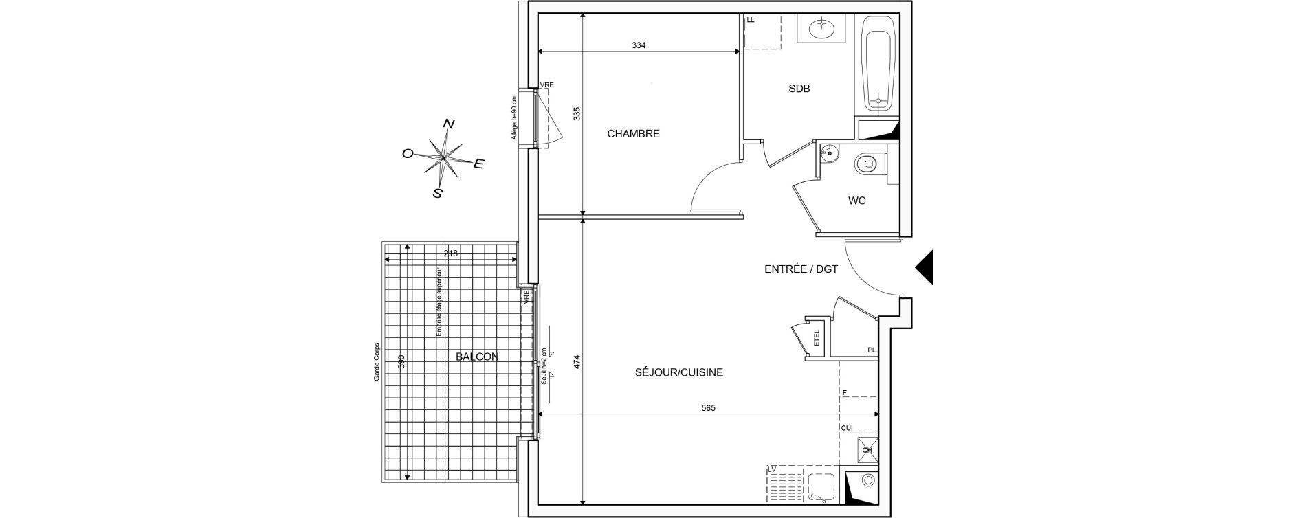 Appartement T2 de 45,93 m2 &agrave; Publier Centre